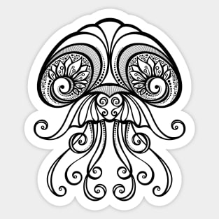 Black and White Print of Exotic Jellyfish Sticker